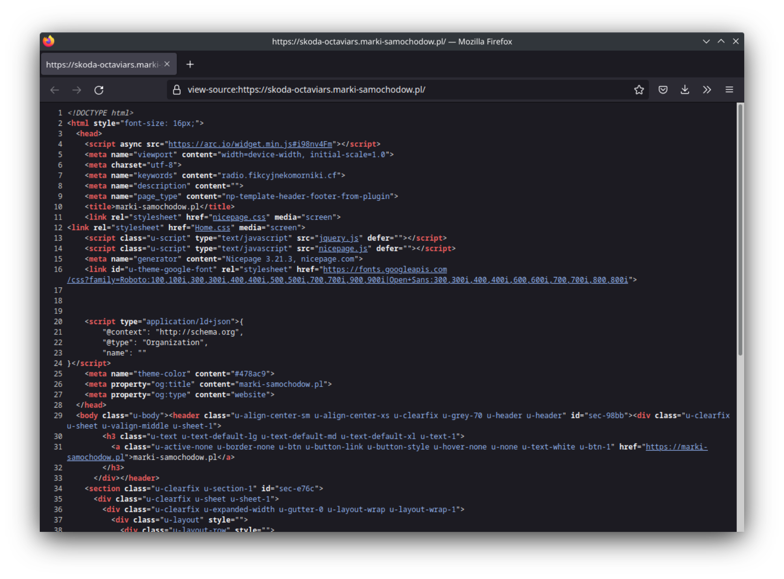 Source code of target site