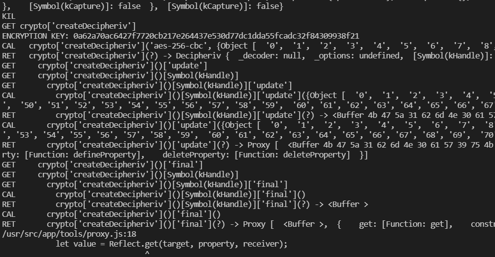 Encryption key dumped for decrypting injection